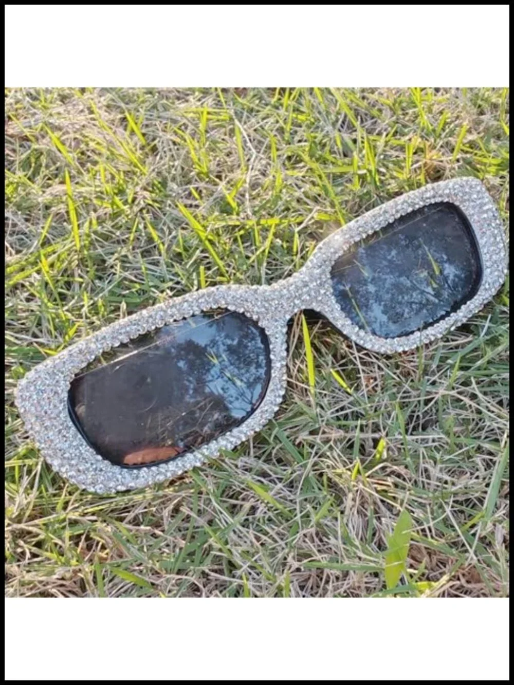 Retro Rectangular Rhinestone Sunglasses UV400 Protection Sparkly Party Trendy